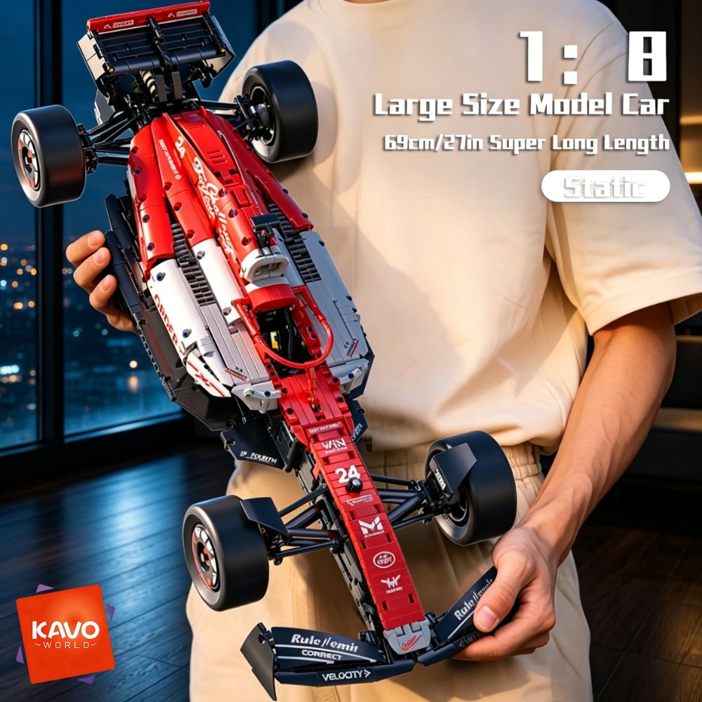 Home Improvement Years - KAVOWORLD フォーミュラレッド＆ホワイトスーパースポーツカービルディングブロック車両モデルキット、1:8スケール1768ピースシミュレーションタイヤ付きオープンテールレーシングカー、コレクションオーナメントDIY組み立て玩具、自宅のデスクデコレーション、クリスマス、新年、誕生日プレゼント、レーシングファン向け