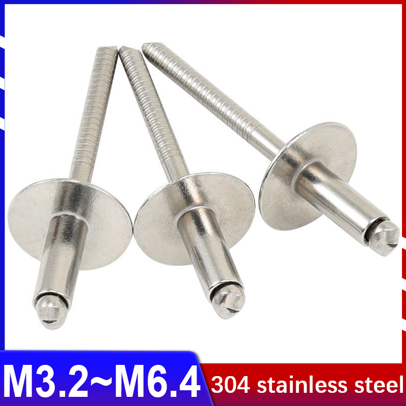 Deck Screw Stainless - ステンレス鋼304の大きなヘッドを備えたフラットリベット,大きな取り外し可能な丸いヘッド,ムーバー,マニキュア装飾用,m3.2 m4m4.8m6.4 10〜50個